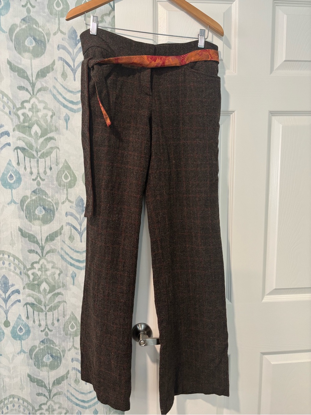 Vintage Boss Brown Plaid Dress Pants with Orange Accent Belt
